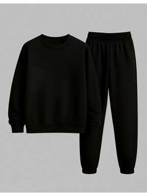 Lorvex Sweatshirt-Eşofman Takım Unısex Çocuk Bisiklet Yaka Düz Baskısız 3 Iplik Şardonlu