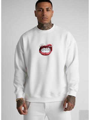 Lorvex Oversize Unısex Bisiklet Yaka Sweatshirt Love Husts Baskılı