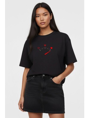 Lorvex T-Shirt Oversize Rahat Kalıp Aşk Göstergesi Baskılı %100 Pamuklu