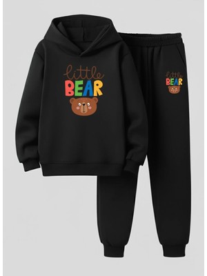 Lorvex Çocuk Sweatshirt-Eşofman Takım Kapüşonlu Takım Little Bears Baskılı 3 Iplik Şardonlu