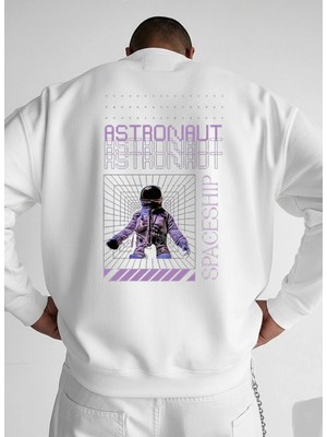 Lorvex Unisex Oversize Bisiklet Yaka Sweatshirt Astronaut Baskılı