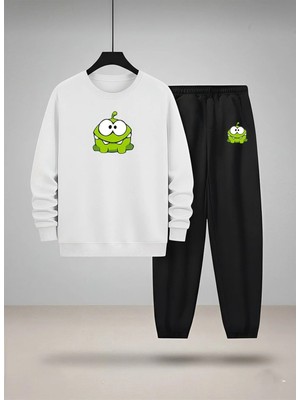 Lorvex Çocuk Bisiklet Yaka Sweatshirt ve Eşofman Takım Sevimli Kurbağa Baskılı 3 Iplik Şardonlu