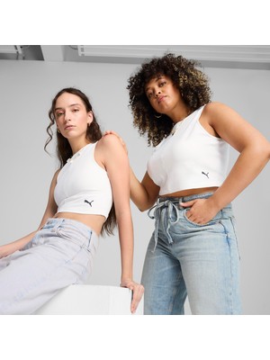 Puma Wardrobe Essentials Ribbed Crop Top Kadın Beyaz Atlet.02