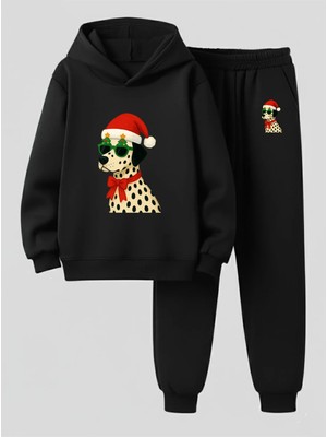 Lorvex Kapüşonlu Çocuk Sweatshirt-Eşofman Takım Benekli Şapkalı Köpek Baskılı
