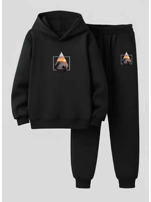 Lorvex Çocuk Sweatshirt-Eşofman Takım (Kapüşonlu) Manzara Deseni Baskılı 3 Iplik Şardonlu