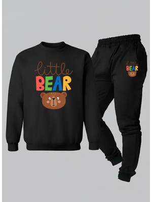Lorvex Sweatshirt-Eşofman Çocuk Takım Bisiklet Yaka Küçük Ayıcık Baskılı 3 Iplik Şardonlu