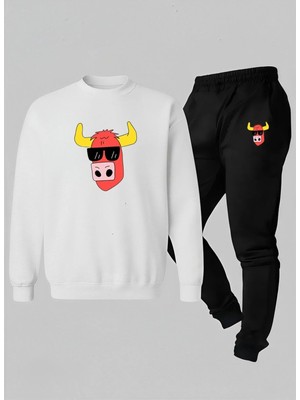 Lorvex Sweatshirt-Eşofman Takım Bisiklet Yaka Çocuk Havalı Boğa Baskılı 3 Iplik Şardonlu