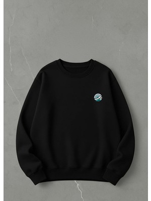 Lorvex Oversize Unısex Bisiklet Yaka Sweatshirt Minimalist Yuvarlak Deniz Baskılı
