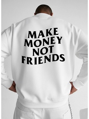 Lorvex Unisex Oversize Bisiklet Yaka Beyaz Sweatshirt Not Frıends Baskılı