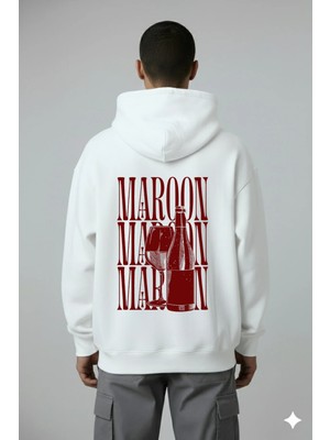 Lorvex Maroon Baskı Oversize Unisex Sweatshirt