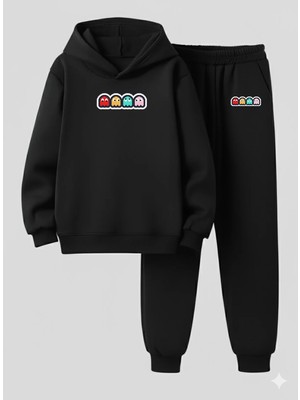 Lorvex Çocuk Kapüşonlu Takım Tatlı Yaratıklar Baskılı 3 Iplik Şardonlu Sweatshirt-Eşofman Takım