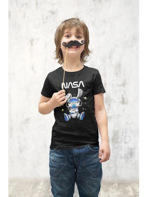Lorvex Çocuk Tişört Unisex Pamuklu Oversize Nasa Tavşan Baskılı Çocuk Tişört