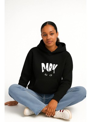 Lorvex Oversize Dark ve Kedi Baskı Unisex Kapüşonlu Sweatshirt