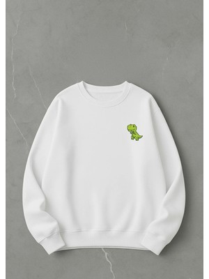 Lorvex Oversize Unisex Bisiklet Yaka Sweatshirt Minimal Dinazor Baskı