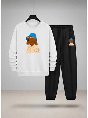Lorvex Çocuk Sweatshirt-Eşofman Takım Bisiklet Yaka Havalı Köpek Baskılı 3 Iplik Şardonlu