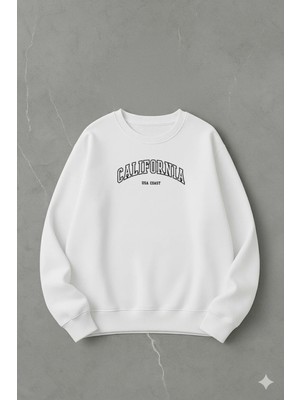 Lorvex Oversize Unisex Pamuklu Bisiklet Yaka Sweatshirt – California Yatay Baskı