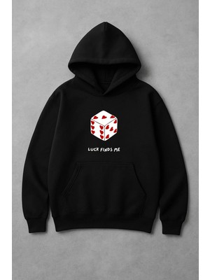 Lorvex Luck Finds Me Ön Baskı Oversize Unisex Kapüşonlu Sweatshirt