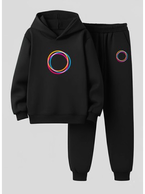 Lorvex Sweatshirt-Eşofman Takım Çocuk (Kapüşonlu) Renkli Daire Baskılı 3 Iplik Şardonlu
