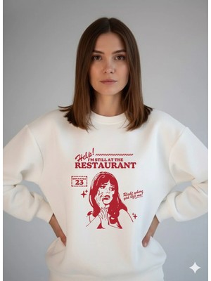 Lorvex Help Baskı Oversize Pamuklu Kadın Beyaz Sweatshirt