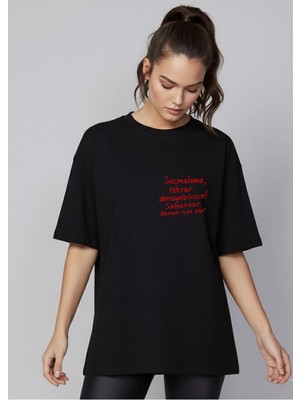 Lorvex Yeniden Deneme Motivasyon Baskılı Oversize Unisex Pamuklu Tshirt-Tişört