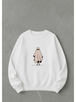 Lorvex Oversize Unisex Pamuklu Bisiklet Yaka Sweatshirt – Hayalet Baskı