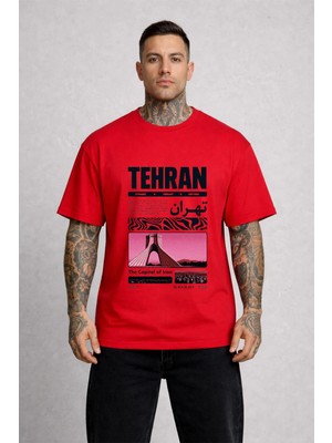 Lorvex Iran'ın Başkenti Tehran Baskılı Oversize Pamuklu Unisex Tshirt-Tişört