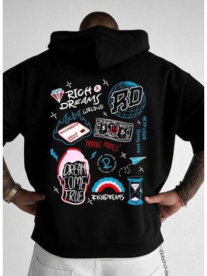 Lorvex Sweatshirt Oversize Unısex Kapüşonlu %100 Pamuklu Rıch Dreams Baskılı