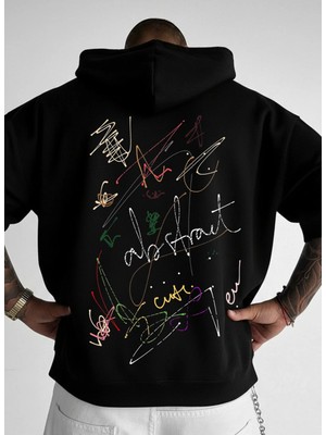 Lorvex Kapüşonlu Hoodie Oversize Unısex %100 Pamuklu Karalama Baskılı