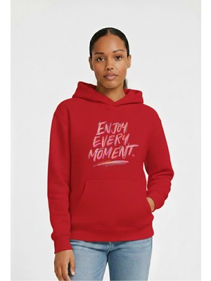Lorvex Kadın Oversize Kapüşonlu Sweatshirt %100 Pamuklu Enjoy Every Baskılı