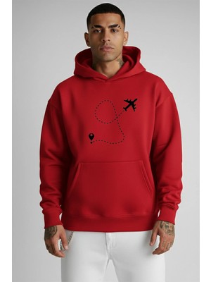 Lorvex Kapüşonlu Premium Hoodie Oversize %100 Pamuklu Uçak Yolculuğu Baskılı