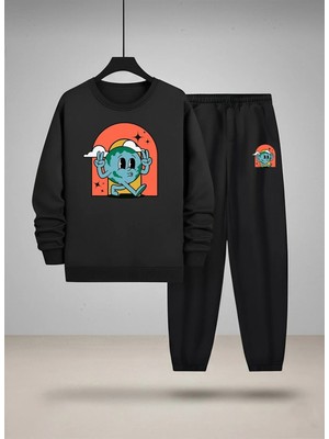 Lorvex Unısex Sweatshirt-Eşofman Çocuk Takım Bisiklet Yaka Great Thıngs Baskılı 3 Iplik Şardonlu