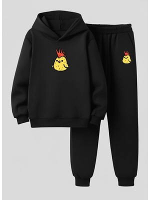 Lorvex Çocuk Kapüşonlu Takım Artist Civciv Baskılı 3 Iplik Şardonlu Sweatshirt-Eşofman Takım