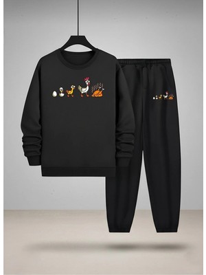 Lorvex Çocuk Sweatshirt-Eşofman Takım Bisiklet Yaka Tavuk Döngüsü Baskılı 3 Iplik Şardonlu