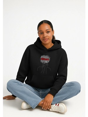 Lorvex Kadın Oversize Kapüşonlu Sweatshirt %100 Pamuklu Chaos Baskılı