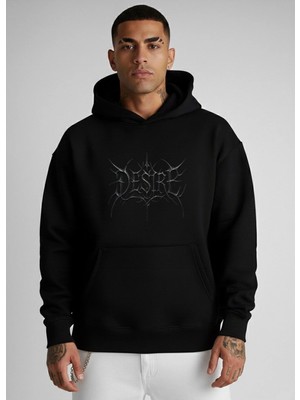 Lorvex %100 Pamuklu Oversize Kapüşonlu Sweatshirt Desire Baskılı