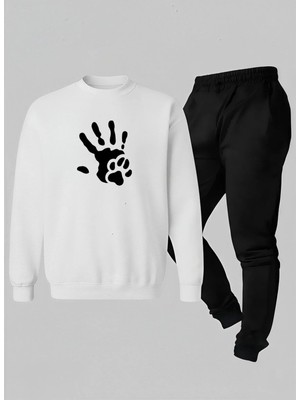 Lorvex Sweatshirt-Eşofman Takım Çocuk Bisiklet Yaka El Izi Baskılı 3 Iplik Şardonlu