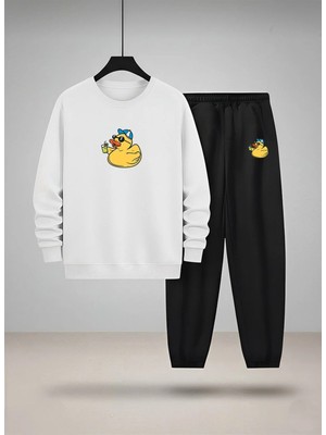 Lorvex Çocuk Sweatshirt-Eşofman Takım Bisiklet Yaka Keyifci Civciv Baskılı 3 Iplik Şardonlu