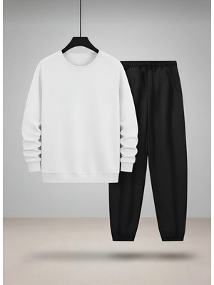 Lorvex Unısex Çocuk Bisiklet Yaka Sweatshirt ve Eşofman Takım Baskısız 3 Iplik Şardonlu