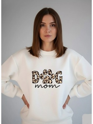 Lorvex Sweatshirt Oversize Unısex Beyaz Bisiklet Yaka Köpek Annesi Baskılı
