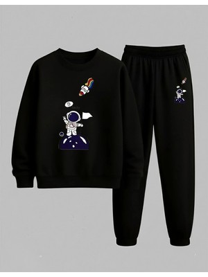 Lorvex Sweatshirt-Eşofman Çocuk Takım Bisiklet Yaka Aydan Selam Baskılı 3 Iplik Şardonlu