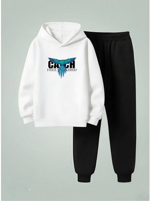 Lorvex Sweatshirt-Eşofman Takım Çocuk (Kapüşonlu) Renkli Papağan Baskılı 3 Iplik Şardonlu