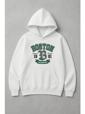 Lorvex Unisex Yeşil Boston Ön Baskı Oversize Sweatshirt