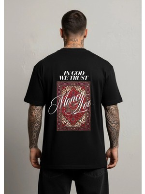 Lorvex In God We Trust Baskılı Oversize Pamuklu Unisex Tshirt-Tişört