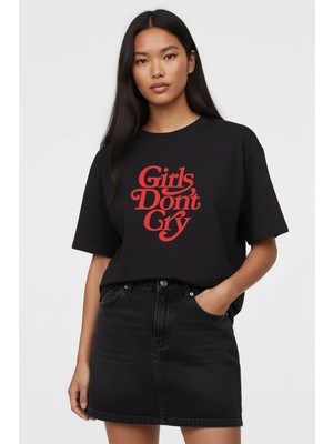 Lorvex Oversize Kadın Tişört Girls Dont Cry Red Baskılı %100 Pamuklu