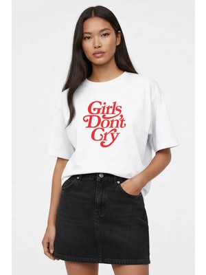 Lorvex Oversize Kadın Tişört Girls Dont Cry Red Baskılı %100 Pamuklu
