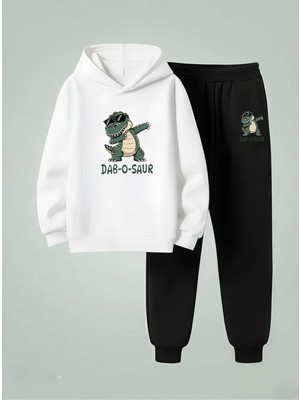 Lorvex Unısex Sweatshirt-Eşofman Takım Çocuk (Kapüşonlu) Dab O Saur Baskılı 3 Iplik Şardonlu