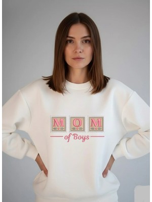 Lorvex Oversize Siyah Mom Of Boys Baskı Bisiklet Yaka Sweatshirt