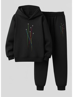 Lorvex Kapüşonlu Sweatshirt-Eşofman Takım Çocuk Uçak Yarışı Baskılı 3 Iplik Şardonlu