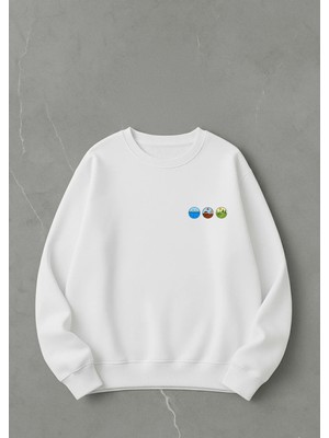 Lorvex Oversize Unısex Bisiklet Yaka Sweatshirt Minimalist 3'lü Yuvarlak Baskılı
