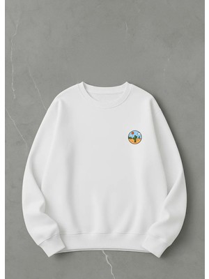 Lorvex Oversize Unısex Bisiklet Yaka Sweatshirt Minimalist Yuvarlak Kaktüs Baskılı